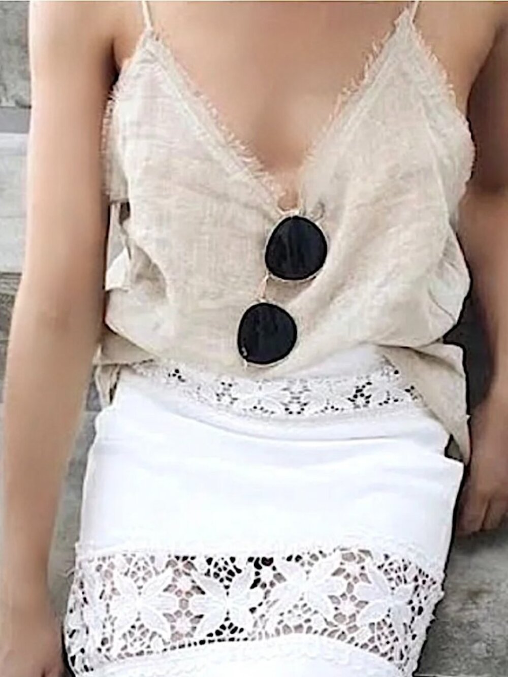 STONE COLD FOX Fate White Lace Linen Blend Midi Pencil Skirt REVOLVE